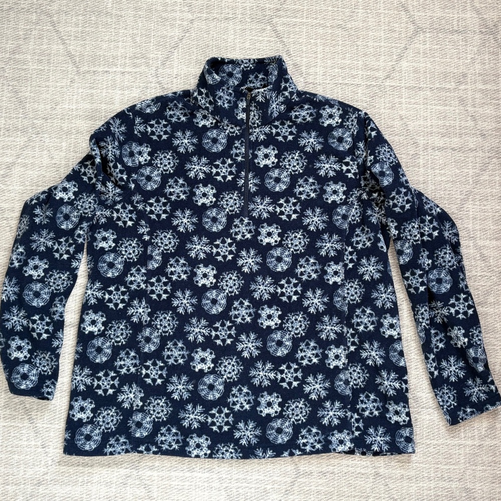 Lands End Fleece Snowflake 1/4 Zip Pullover Women's
